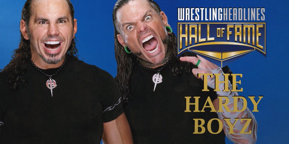 Matt on left, Jeff on right. Both brothers are wearing their stylized H 3 necklaces, and black t-shirts. Matt is smiling with his mouth open and Jeff looks like he is shouting with eyes bulging and teeth bared.