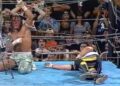 Sabu celebrates mid-match during his no ropes barbed wire match against Terry Funk for the ECW title in 1997.