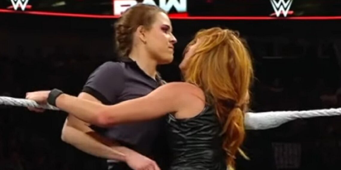 Becky Lynch gets in WWE referee Jessika Carr's face on WWE Raw | Source: WWE