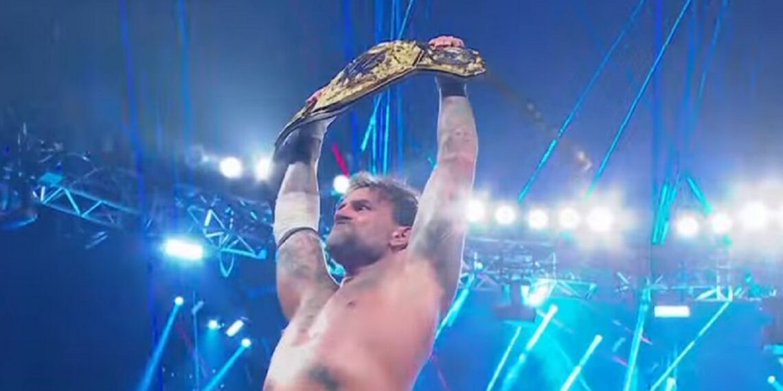 CM Punk wins vacant WWE World Heavyweight Championship at WWE Saturday Night's Main Event on November 1, 2025 | Source: WWE on Peacock