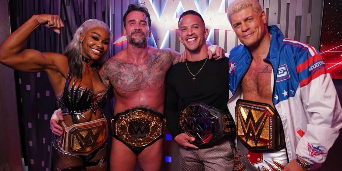 Jade Cargill, CM Punk, Ricky Saints & Cody Rhodes backstage at WWE Saturday Night's Main Event | Source @CMPunk on Instagram