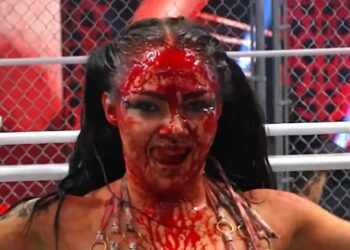 Skye Blue covered in blood during inaugural AEW Women's Blood & Guts match | Source: AEW