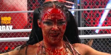 Skye Blue covered in blood during inaugural AEW Women's Blood & Guts match | Source: AEW