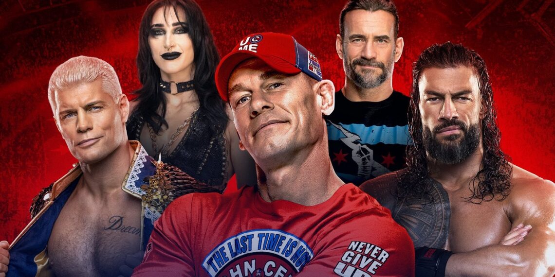 Cody Rhodes, Rhea Ripley, John Cena, CM Punk and Roman Reigns | Source: WWE Shop