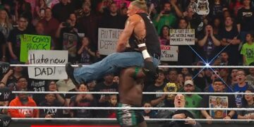 Oba Femi power-bombs Brock Lesnar | Source: WWE