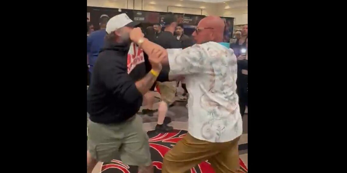 Big Vito in altercation with 'Construction Guy' at WrestleCon in Las Vegas during WrestleMania Week