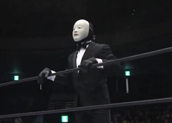 Mystery Masked Man confronts Konosuke Takeshita at NJPW Sakura Genesis | Source: New Japan Pro-Wrestling