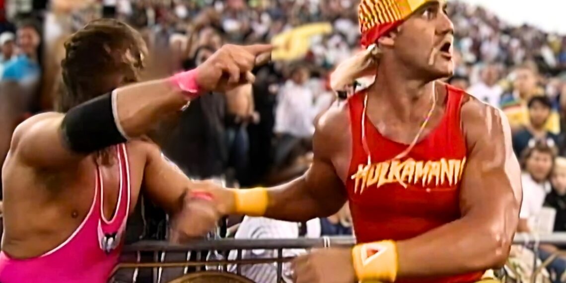 Bret "The Hitman" Hart & Hulk Hogan at WrestleMania 9 | Source: ProWrestlingStories.com
