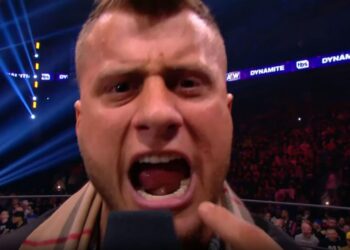 MJF speaking into a microphone on AEW Dynamite