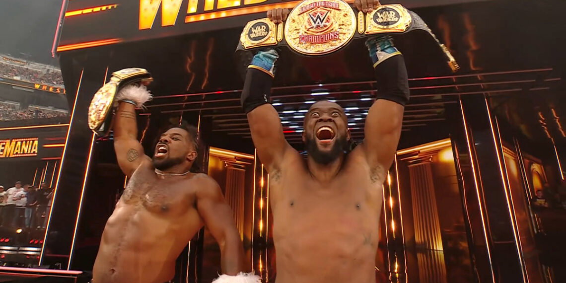 Xavier Woods and Kofi Kingston win the world tag championships at WrestleMania 41. | Source: WWE