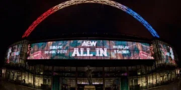 Wembley Stadium in London promotes the upcoming AEW All In event | Source: Reddit