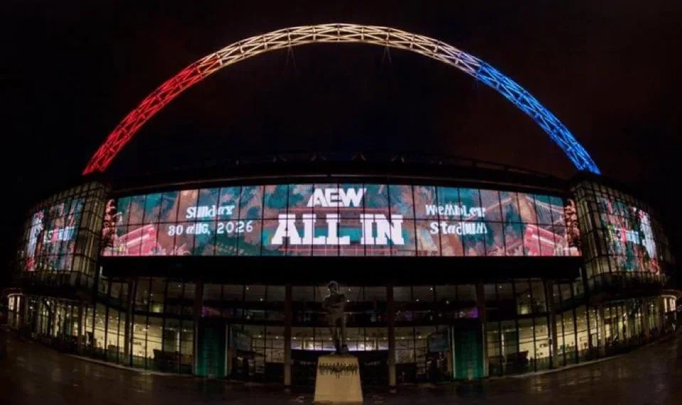 Wembley Stadium in London promotes the upcoming AEW All In event | Source: Reddit