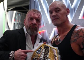 Paul 'Triple H' Levesque backstage at SummerSlam with new WWE U.S. Champion Baron Corbin | Image Source: WWE