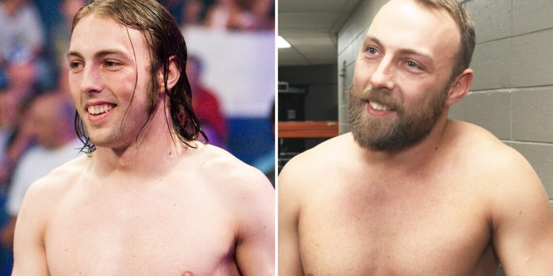 Colin Delaney in WWE photos from 2008 and 2017
