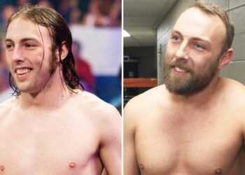Colin Delaney in WWE photos from 2008 and 2017
